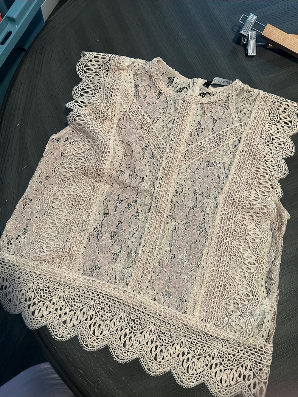 Zara Lace Flutter Sleeve Blouse - Cream